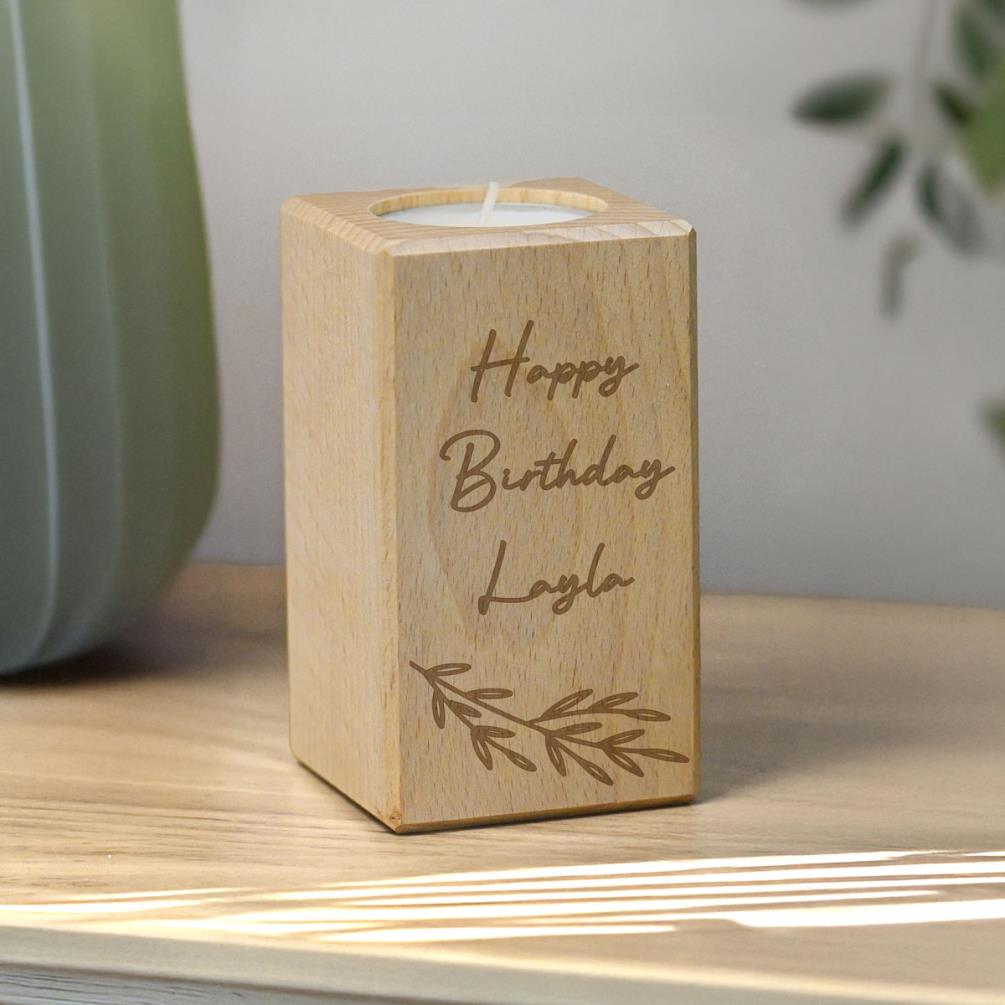 Personalised Botanical Wooden Tealight Holder Extra Image 1